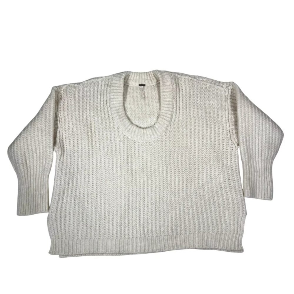 Free people Womens Cream Long Sleeve Oversized Sweater Knit Comfy Knitted Sweate